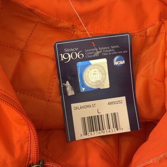 Oklahoma State Cowboys Jacket Mens Large NCAA Football Hooded Coat Orange Puffer - Picture 4 of 15